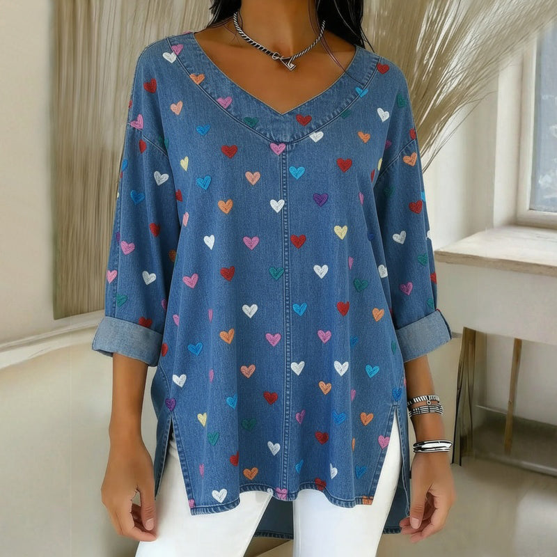 Blusa vintage con estampado de corazones