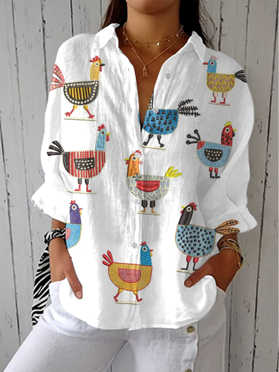 Helen – Blusa con Estampado de Gallinas