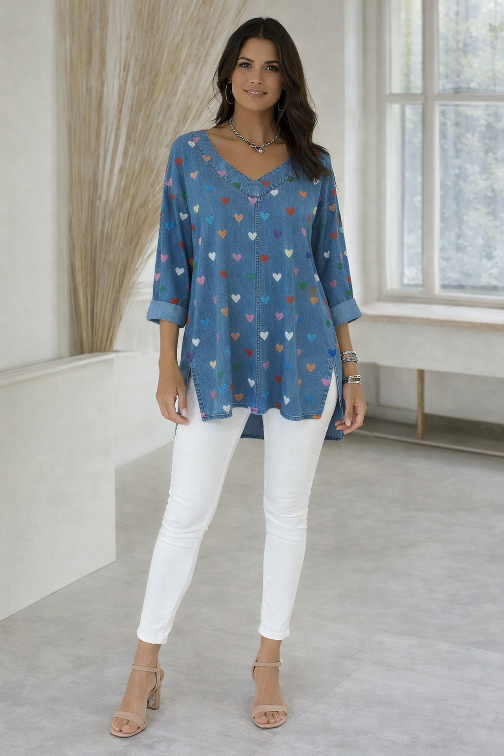 Blusa vintage con estampado de corazones